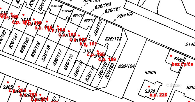 Václavské Předměstí 189, Písek na parcele st. 3106 v KÚ Písek, Katastrální mapa