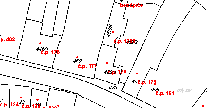 Třešť 178 na parcele st. 452/1 v KÚ Třešť, Katastrální mapa