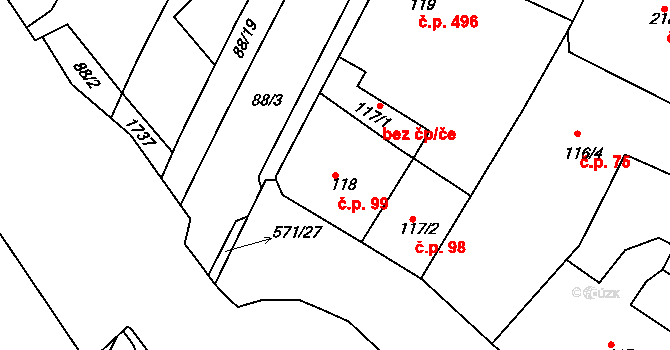 Kralupy nad Vltavou 99 na parcele st. 118 v KÚ Kralupy nad Vltavou, Katastrální mapa