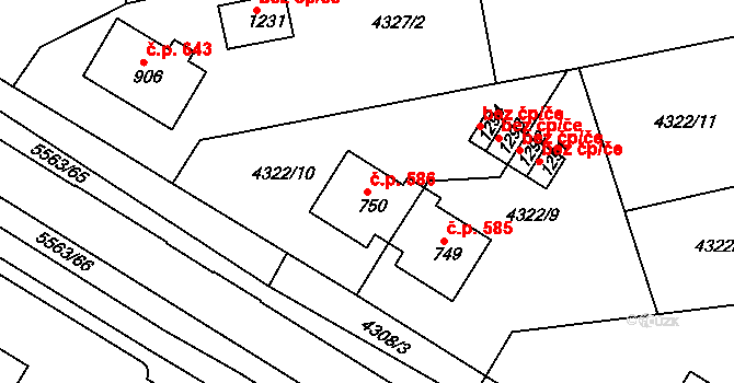 Kralovice 586 na parcele st. 750 v KÚ Kralovice u Rakovníka, Katastrální mapa