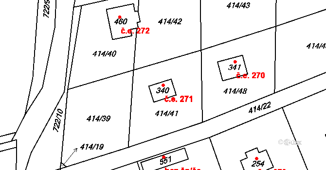 Kytín 271 na parcele st. 340 v KÚ Kytín, Katastrální mapa