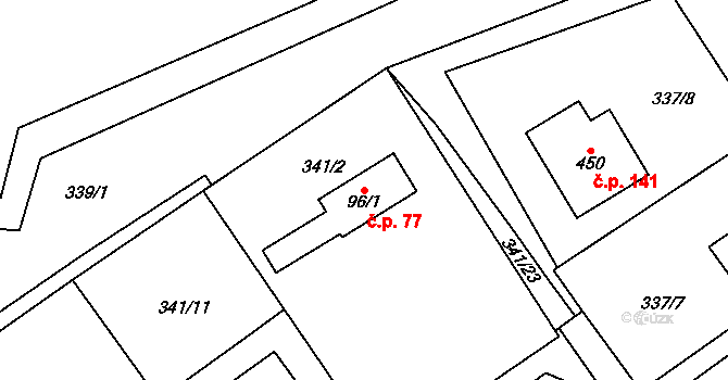 Libeř 77 na parcele st. 96/1 v KÚ Libeř, Katastrální mapa