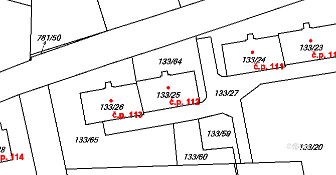Blížejov 112 na parcele st. 133/25 v KÚ Blížejov, Katastrální mapa