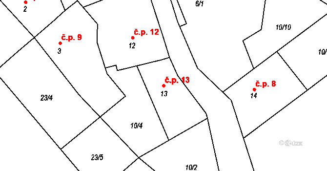 Jetonice 13, Míčov-Sušice na parcele st. 13 v KÚ Jetonice, Katastrální mapa