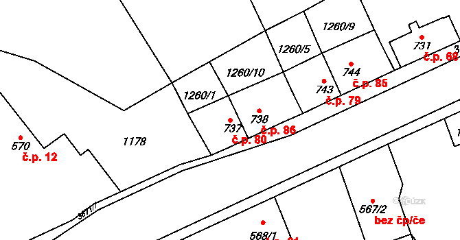 Jezbiny 80, Jaroměř na parcele st. 737 v KÚ Jezbiny, Katastrální mapa