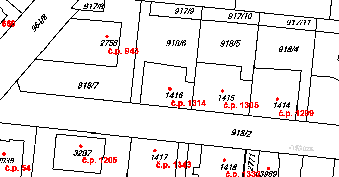 Náchod 1314 na parcele st. 1416 v KÚ Náchod, Katastrální mapa