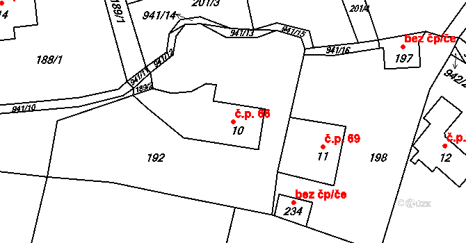 Rokytník 66, Hronov na parcele st. 10 v KÚ Rokytník, Katastrální mapa