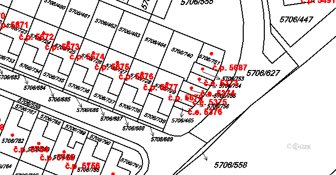 Jihlava 5678 na parcele st. 5706/729 v KÚ Jihlava, Katastrální mapa