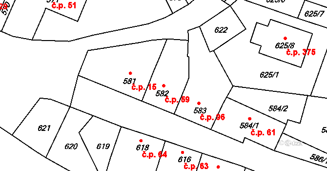 Jestřebí 59, Rájec-Jestřebí na parcele st. 582 v KÚ Jestřebí, Katastrální mapa