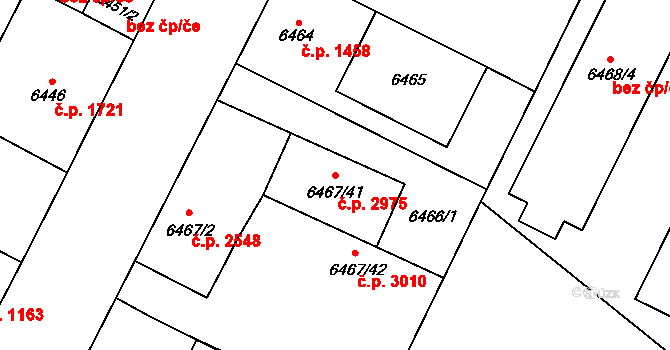 Jižní Předměstí 2975, Plzeň na parcele st. 6467/41 v KÚ Plzeň, Katastrální mapa