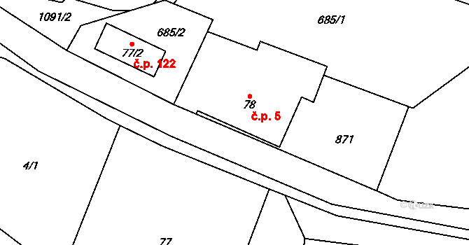 Rudoltice 5, Sobotín na parcele st. 78 v KÚ Rudoltice u Sobotína, Katastrální mapa