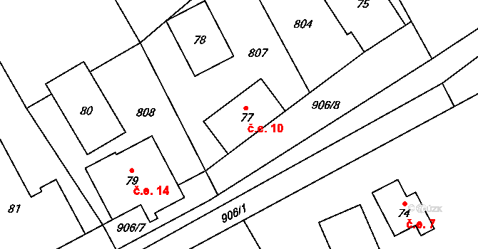 Šléglov 10 na parcele st. 77 v KÚ Šléglov, Katastrální mapa