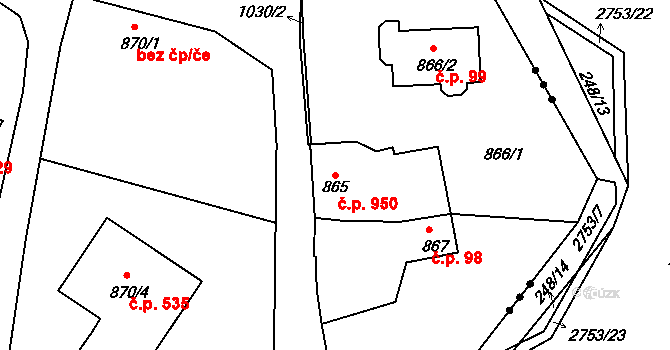 Srubec 950 na parcele st. 865 v KÚ Srubec, Katastrální mapa