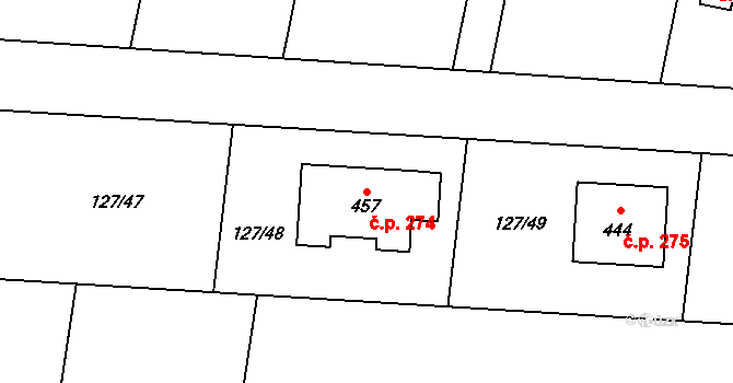 Minice 274, Kralupy nad Vltavou na parcele st. 457 v KÚ Minice u Kralup nad Vltavou, Katastrální mapa