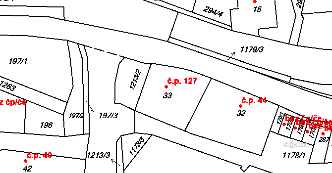Horní Kamenice 127, Česká Kamenice na parcele st. 33 v KÚ Horní Kamenice, Katastrální mapa