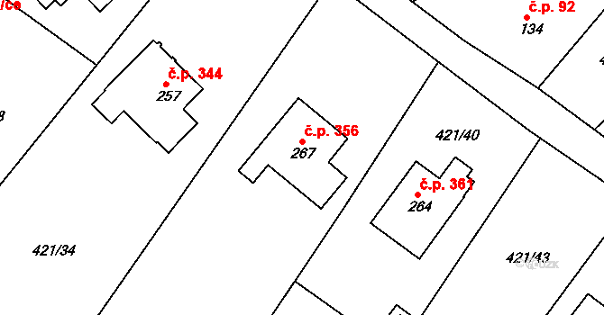 Lubina 356, Kopřivnice na parcele st. 267 v KÚ Drnholec nad Lubinou, Katastrální mapa