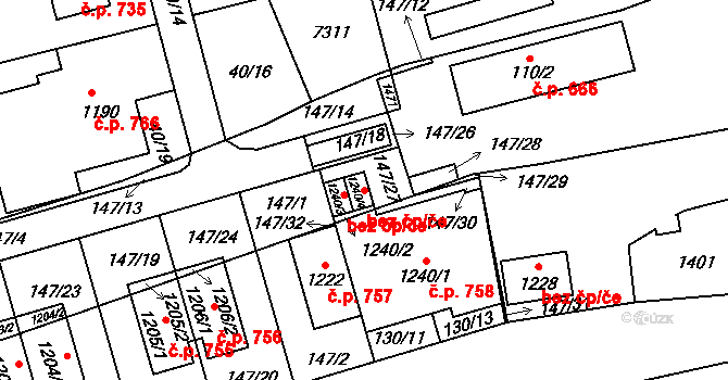 Zlín 87511401 na parcele st. 1240/4 v KÚ Prštné, Katastrální mapa