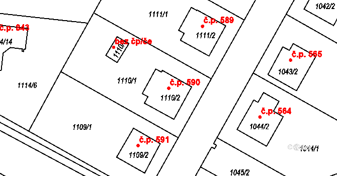Kamenice nad Lipou 590 na parcele st. 1110/2 v KÚ Kamenice nad Lipou, Katastrální mapa