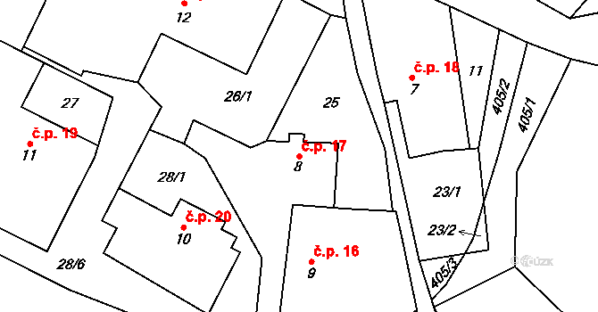 Tisov 17, Bělčice na parcele st. 8 v KÚ Tisov, Katastrální mapa