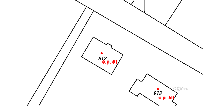 Střezov 51, Březno na parcele st. 912 v KÚ Březno u Chomutova, Katastrální mapa