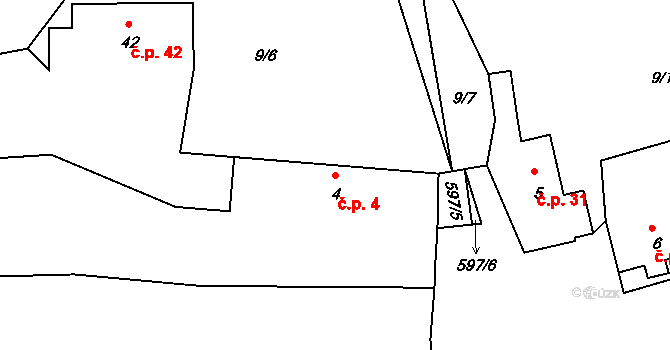 Pšov 4, Podbořany na parcele st. 4 v KÚ Pšov u Podbořan, Katastrální mapa