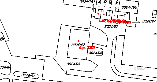 Louny 2308 na parcele st. 3024/42 v KÚ Louny, Katastrální mapa