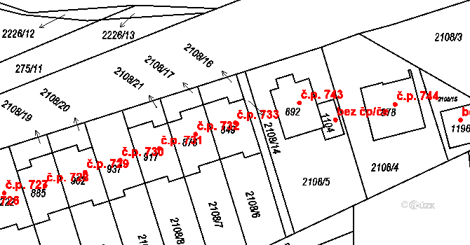 Golčův Jeníkov 733 na parcele st. 849 v KÚ Golčův Jeníkov, Katastrální mapa
