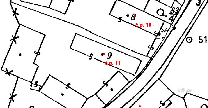 Chrtníč 11 na parcele st. 9 v KÚ Chrtníč, Katastrální mapa
