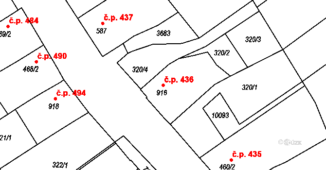 Dolní Dunajovice 436 na parcele st. 916 v KÚ Dolní Dunajovice, Katastrální mapa