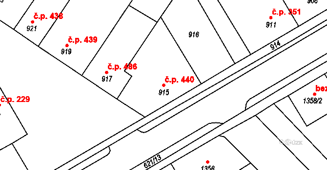 Hrušky 440 na parcele st. 915 v KÚ Hrušky, Katastrální mapa