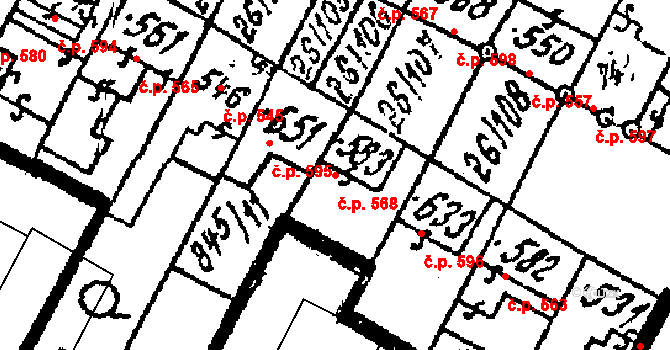 Kostice 568 na parcele st. 583 v KÚ Kostice, Katastrální mapa