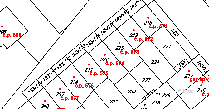 Lednice 574 na parcele st. 228 v KÚ Lednice na Moravě, Katastrální mapa