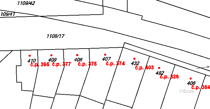 Vranovice 374 na parcele st. 407 v KÚ Vranovice nad Svratkou, Katastrální mapa