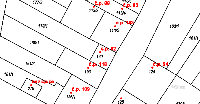 Lískovec 92, Koryčany na parcele st. 120 v KÚ Lískovec, Katastrální mapa