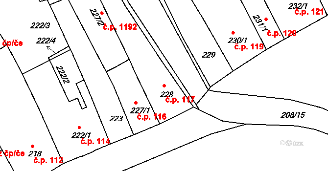 Holešov 117 na parcele st. 228/1 v KÚ Holešov, Katastrální mapa