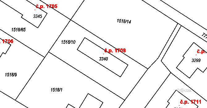 Napajedla 1708 na parcele st. 3340 v KÚ Napajedla, Katastrální mapa