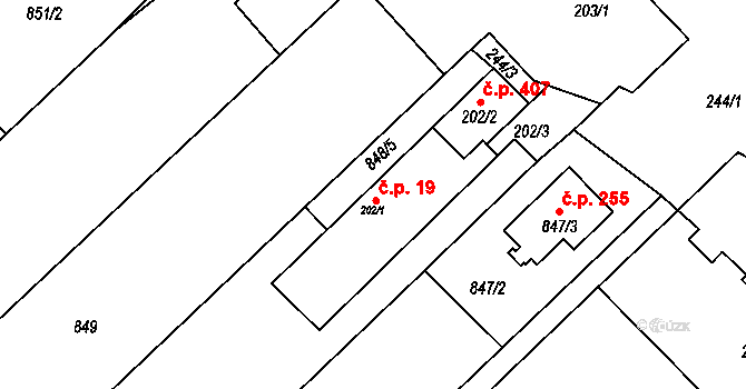 Suchohrdly 19 na parcele st. 202/1 v KÚ Suchohrdly u Znojma, Katastrální mapa