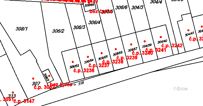 Znojmo 3238 na parcele st. 306/55 v KÚ Znojmo-Louka, Katastrální mapa