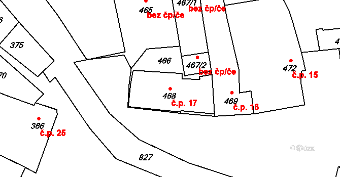 Domaželice 17 na parcele st. 468 v KÚ Domaželice, Katastrální mapa