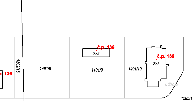 Bor 138, Sadov na parcele st. 228 v KÚ Bor u Karlových Var, Katastrální mapa