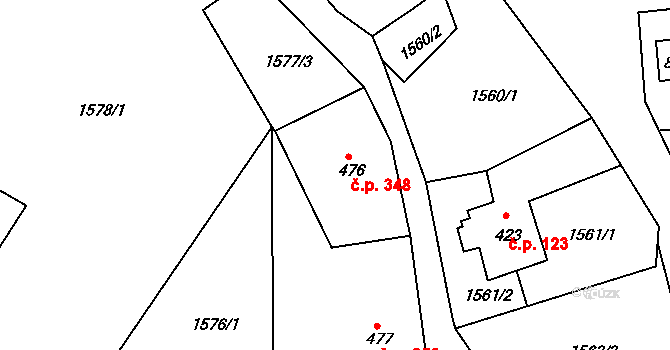 Bečov nad Teplou 348 na parcele st. 476 v KÚ Bečov nad Teplou, Katastrální mapa