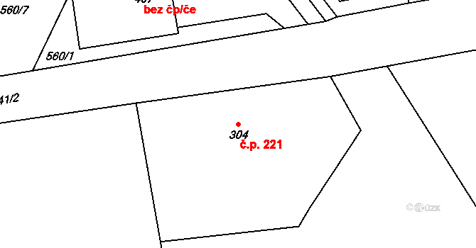 Horní Blatná 221 na parcele st. 304 v KÚ Horní Blatná, Katastrální mapa