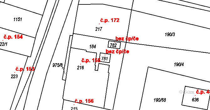 Rožďalovice 121416402 na parcele st. 781 v KÚ Rožďalovice, Katastrální mapa