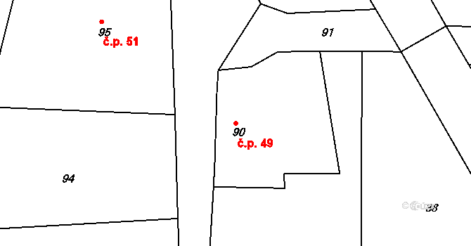 Heroltice 49, Jihlava na parcele st. 90 v KÚ Heroltice u Jihlavy, Katastrální mapa