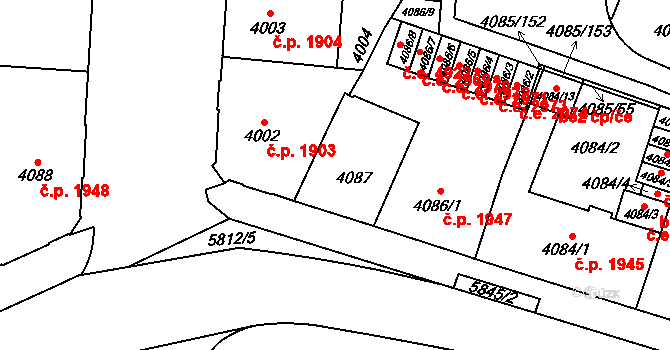 Jihlava 1947 na parcele st. 4086/1 v KÚ Jihlava, Katastrální mapa