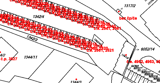 Jihlava 2520,2560 na parcele st. 1342/23 v KÚ Jihlava, Katastrální mapa