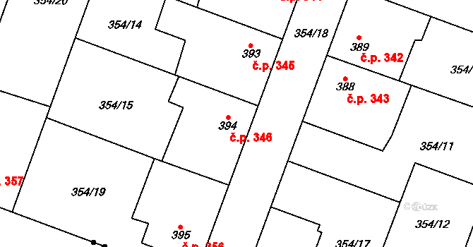 Rožďalovice 346 na parcele st. 394 v KÚ Rožďalovice, Katastrální mapa