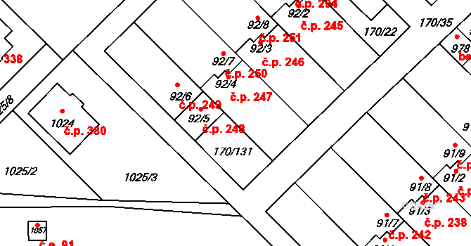 Brandýsek 247 na parcele st. 92/4 v KÚ Brandýsek, Katastrální mapa