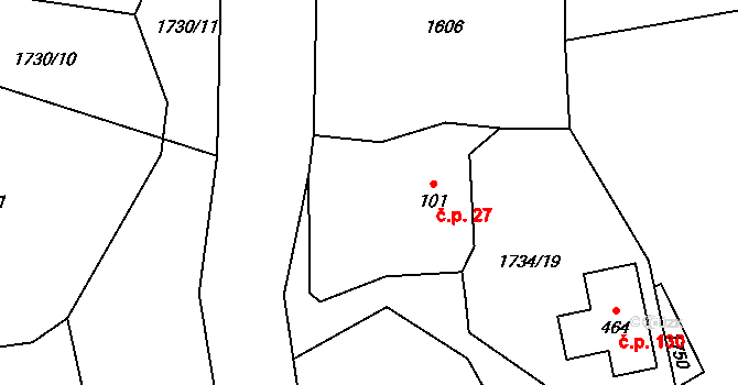 Třemblat 27, Ondřejov na parcele st. 101 v KÚ Třemblat, Katastrální mapa