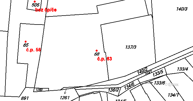 Ohrazenice 63 na parcele st. 68 v KÚ Ohrazenice u Turnova, Katastrální mapa